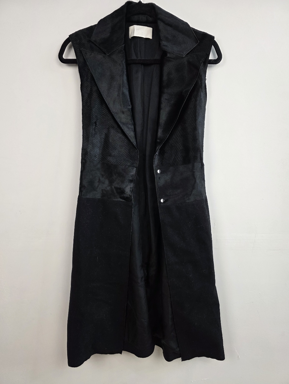 Boss Hugo Boss Black Fur Collared Long Vest Duster, Size Xs